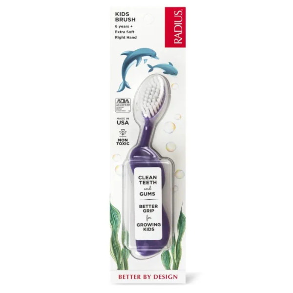 Зубна щітка для дітей, Kids Brush, Radius, від 6 років, для правшів, екстра м'яка, фіолетова, 1 шт.