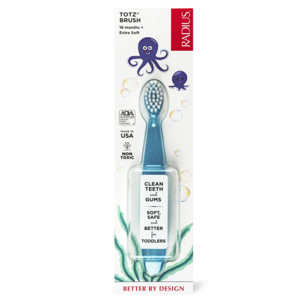 Зубна щітка для дітей, Totz Brush, Radius, від 18 місяців, екстра м'яка, синій блиск, 1 шт