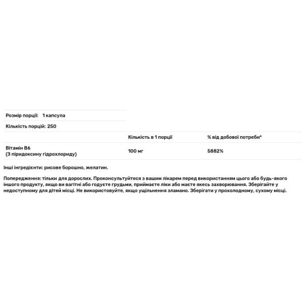 Піридоксин B6, Vitamin B6 Pyridoxine, Swanson, 100 мг, 250 капсул