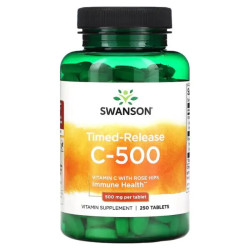 Витамин C пролонгированный 500 мг, Swanson Timed-Release Vitamin C с шиповником, 250 таблеток