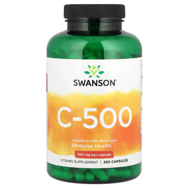Вітамін C з шипшиною, Vitamin C, Swanson, 500 мг, 250 капсул