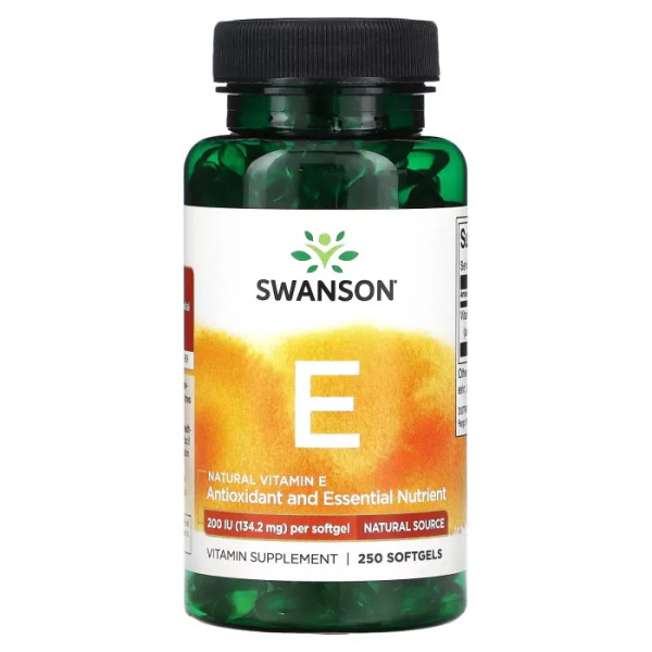 Вітамін E, Vitamin E, Swanson, натуральне джерело, 134,2 мг (200 МО), 250 капсул