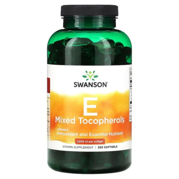 Вітамін Е, Vitamin E Mixed Tocopherols, Swanson, зі змішаними токоферолами, 1000 МО, 250 гелевих капсул