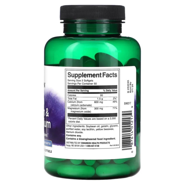 Кальцій та магній, Calcium & Magnesium, Swanson, рідкий, 100 гелевих капсул