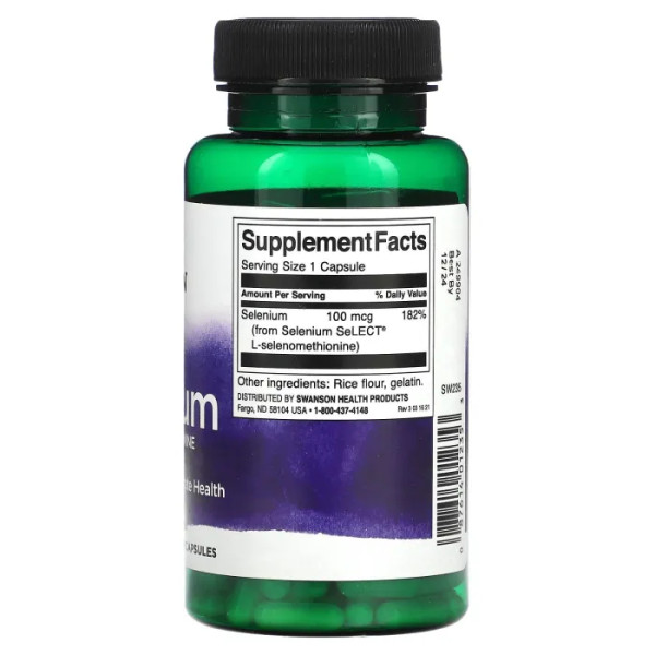 Селен (L-селенометіонін), Selenium, Swanson, 100 мкг, 200 капсул