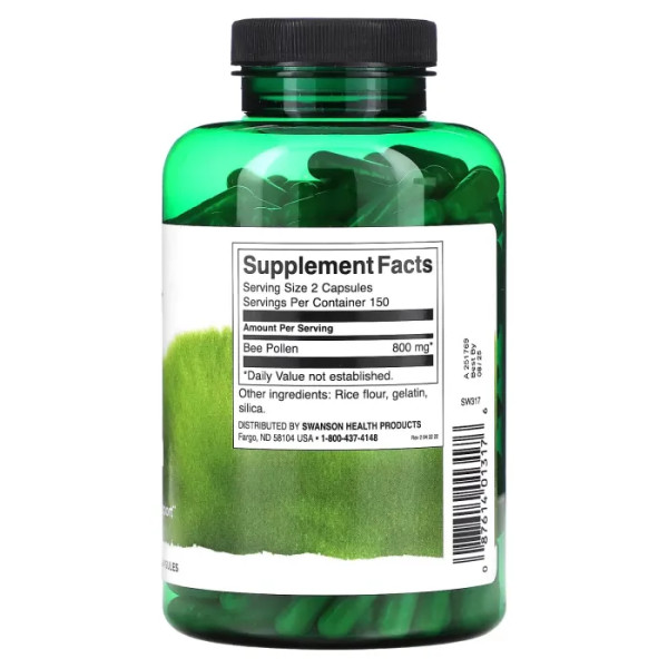 Бджолиний пилок, Bee Pollen, Swanson, 400 мг, 300 капсул