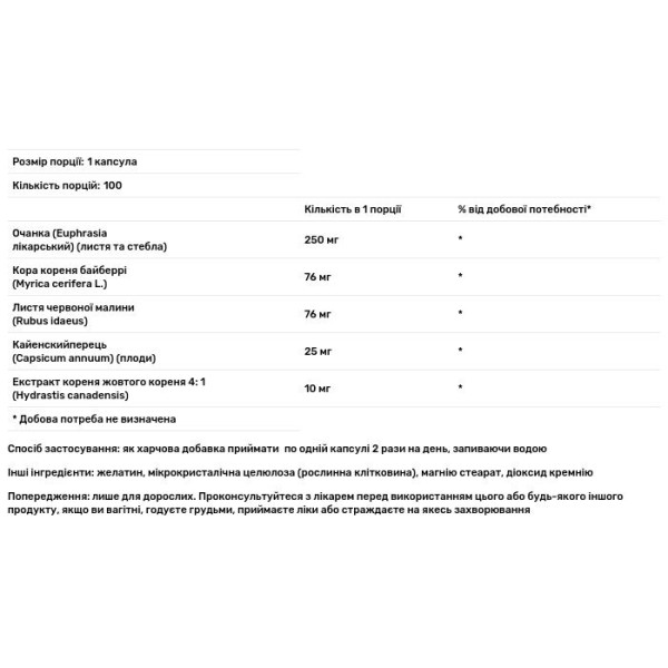 Трав'яна очанка, Herbal Eyebright Combination, Swanson, 100 капсул