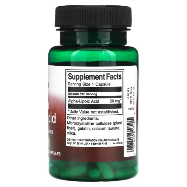 Альфа-ліпоєва кислота, Alpha Lipoic Acid, Swanson, 50 мг, 120 капсул