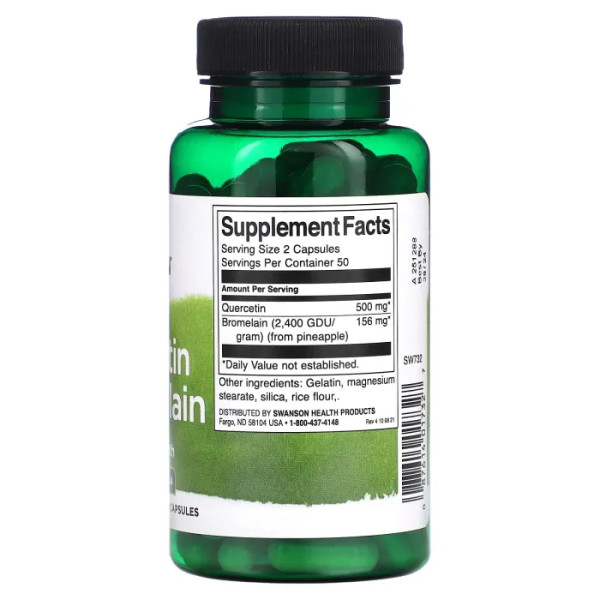 Кверцетин та бромелайн, Quercetin & Bromelain, Swanson, здоров'я органів дихання, 100 капсул