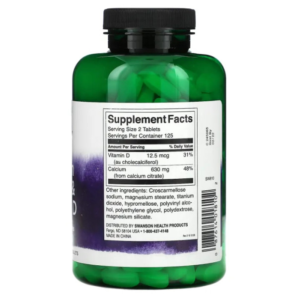 Кальцій цитрат та вітамін D, Calcium Citrate & Vitamin D, Swanson, 250 таблеток