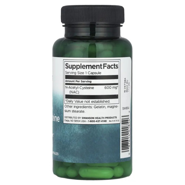 N-ацетилцистеїн, N-Acetyl Cysteine, Swanson, антиоксидантна підтримка, 600 мг, 100 капсул