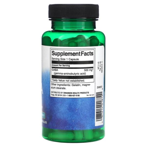 ГАМК (гамма-аміномасляна кислота), GABA, Swanson, 500 мг, 100 капсул