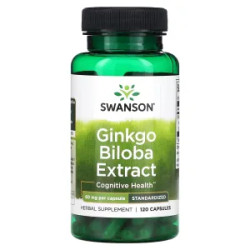 Гинкго билоба экстракт 60 мг, стандартизированный, Ginkgo Biloba Extract Swanson, 120 капсул