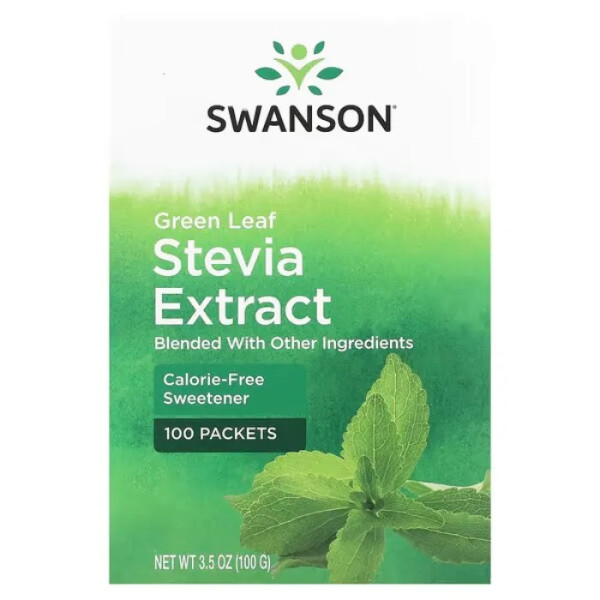 Стевія, Stevia Extract, Swanson, екстракт зеленого листя, 100 пакетиків