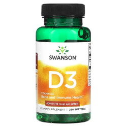 Вітамін D3 400 МО, Swanson Vitamin D3, 250 гелевих капсул