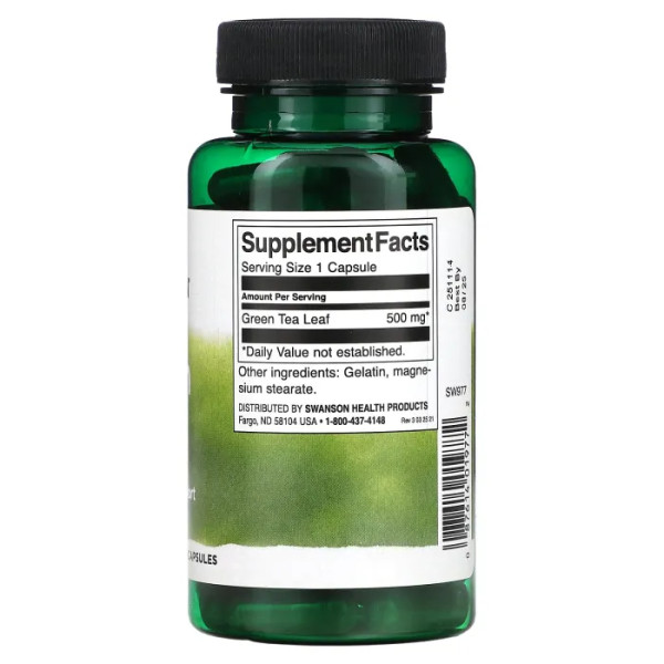 Зелений чай, Green Tea, Swanson, 500 мг, 100 капсул