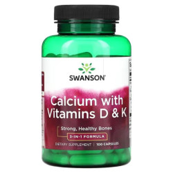 Кальций с витаминами D&K, Swanson Calcium with Vitamins D&K, 100 капсул