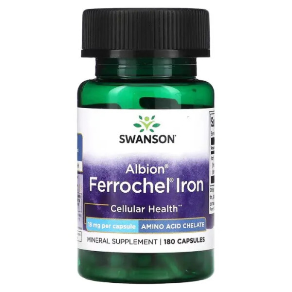 Залізо, Ferrochel Iron, Swanson, 18 мг, 180 капсул