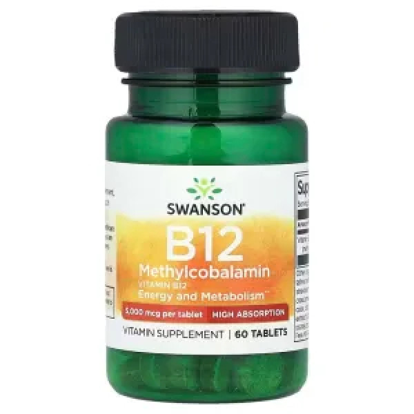 Вітамін В12 (метилкобаламін), Ultra Vitamin B-12 Methylcobalamin, Swanson, висока абсорбція, полуничний смак, 5000 мкг, 60 таблеток