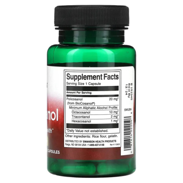 Полікозанол, Policosanol, Swanson, 20 мг, 60 капсул