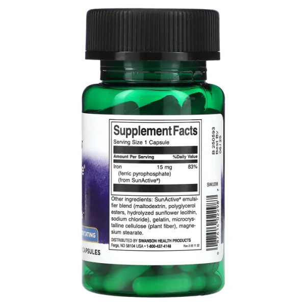 Залізо, Iron, Swanson, 15 мг, 90 капсул