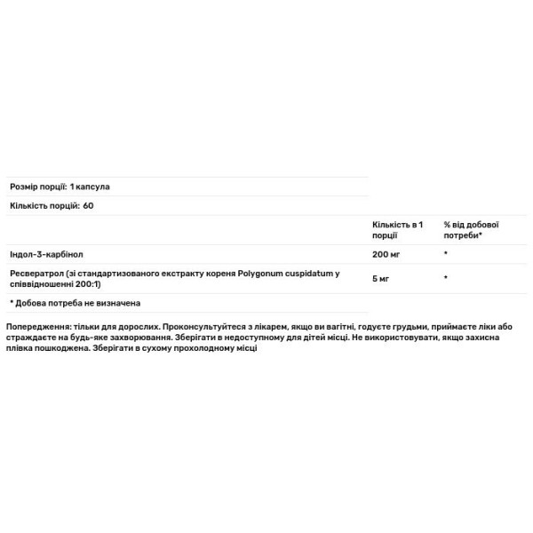 Індол-3-карбінол, Indole-3-Carbinol, Swanson, з ресвератролом, 200 мг, 60 капсул