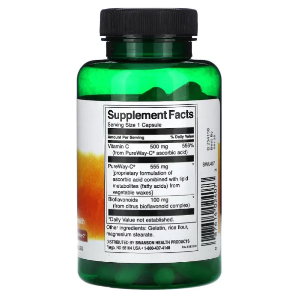 Вітамін С з біофлавоноїдами, Vitamin C with BioFlavonoids, Swanson, 500 мг, 90 капсул