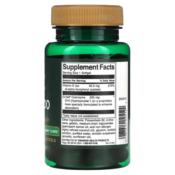 Коензим Q10, Q-Gel Mega 200, Swanson, 200 мг, 30 гелевих капсул