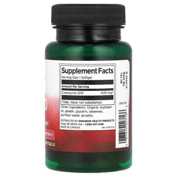 Коензим Q10, CoQ10, Swanson, 400 мг, 30 гелевих капсул
