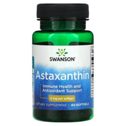 Астаксантин 4 мг, Swanson Astaxanthin, 60 мягких капсул