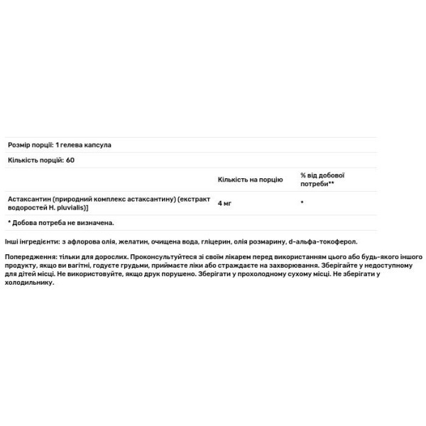 Астаксантин, Astaxanthin, Swanson, 4 мг, 60 гелевих капсул