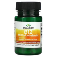Вітамін B12 2500 мкг, смак вишні, Swanson Ultra Vitamin B-12 Methylcobalamin, 60 таблеток