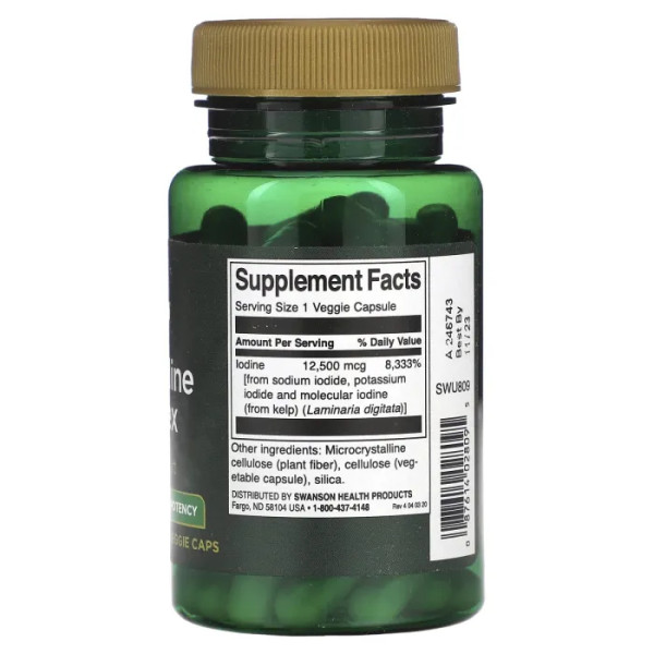 Йод, Triple Iodine Complex, Swanson, комплекс, 12.5 мг, 60 вегетаріанських капсул