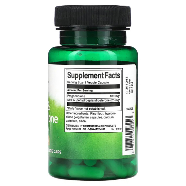 ДГЕА та прегненолон, DHEA & Pregnenolone, Swanson, 60 вегетаріанських капсул
