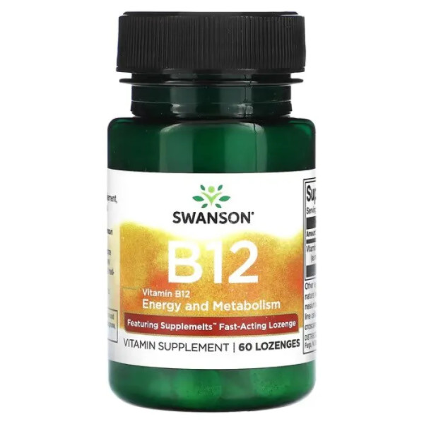 Вітамін B12, Vitamin B12, Swanson, зі смаком полуниці, 60 пастилок