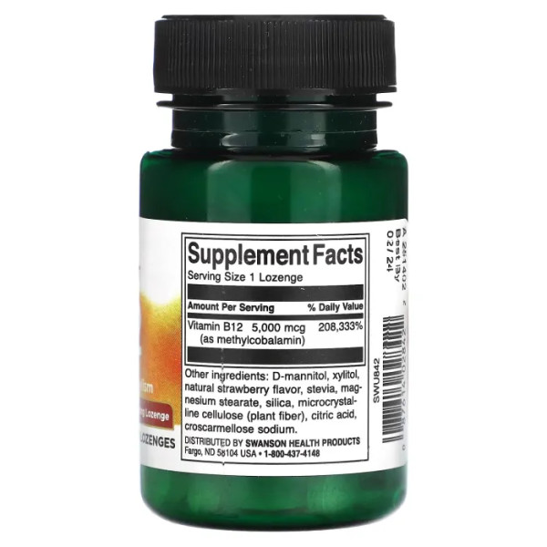 Вітамін B12, Vitamin B12, Swanson, зі смаком полуниці, 60 пастилок