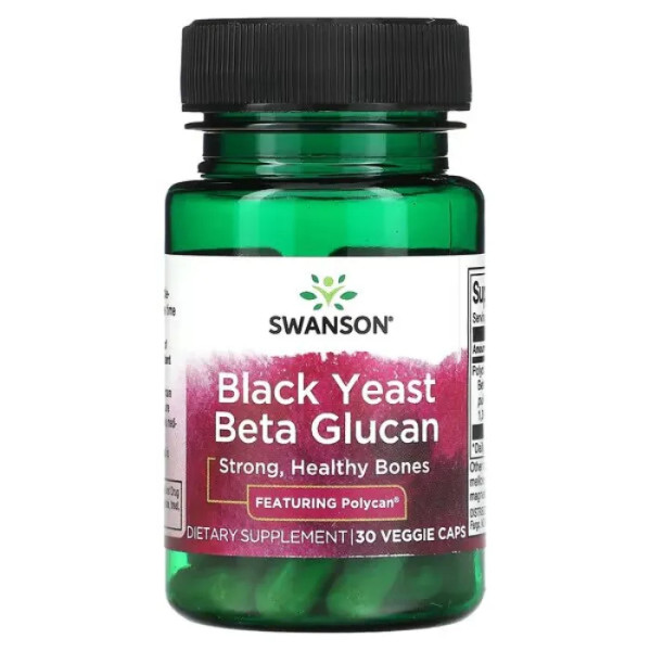 Чорні дріжджі з бета-глюканом, Black Yeast Beta Glucan, Swanson, 30 вегетаріанських капсул