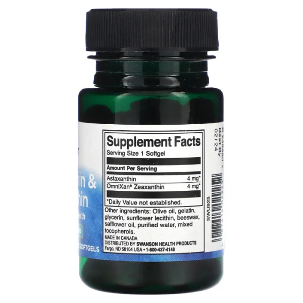 Астаксантин та зеаксантин, Astaxanthin & Zeaxanthin, Swanson, 60 гелевих капсул