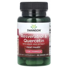 Ресвератрол та кверцетин, Resveratrol & Quercetin Swanson, з екстрактом виноградних кісточок, 30 капсул