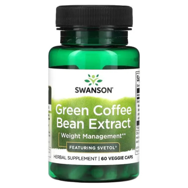 Зелена кава, Green Coffee Bean Extract, Swanson, екстракт кавових зерен, 60 рослинних капсул