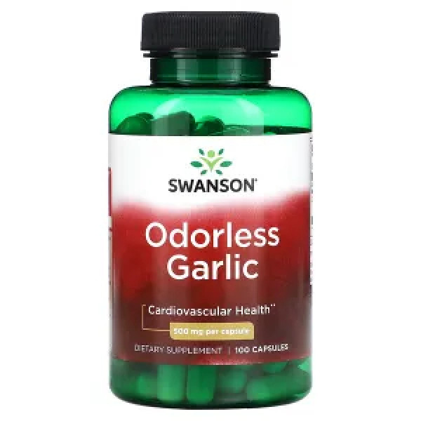 Часник, Odorless Garlic, Swanson, без запаху, 500 мг, 100 капсул