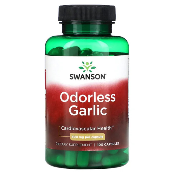 Часник, Odorless Garlic, Swanson, без запаху, 500 мг, 100 капсул