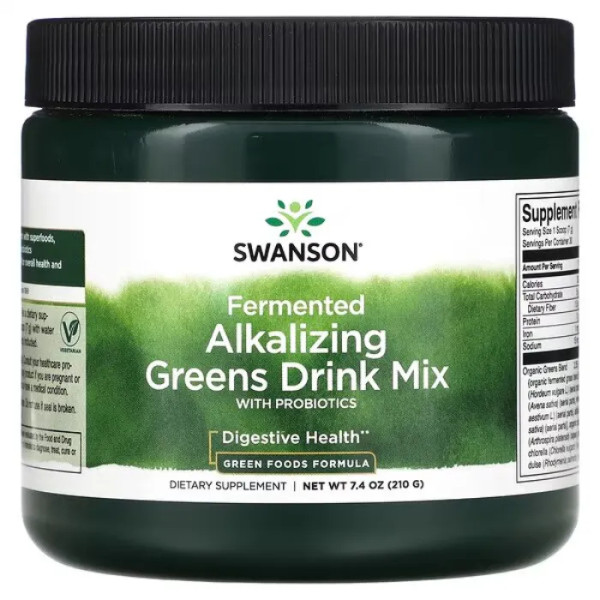 Здоров'я травної системи, Fermented Alkalizing Greens Drink Mix With Probiotics, Swanson, суміш для приготування напоїв з ферментованої зелені, що підлужує, з пробіотиками, 210 г
