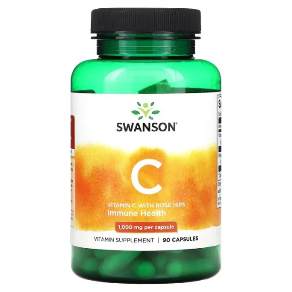 Вітамін С з шипшиною, Vitamin C, Swanson, 1000 мг, 90 капсул