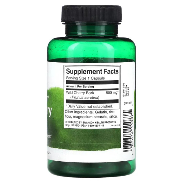 Кора дикої вишні, Wild Cherry Bark, Swanson, 500 мг, 90 капсул