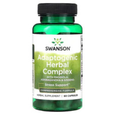 Родиола, ашваганда и женьшень, Adaptogenic Herbal Complex with Rhodiola Swanson, 60 капсул, адаптогенный травяной комплекс