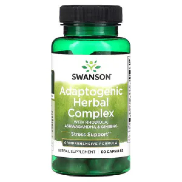 Родіола, ашваганда та женьшень, Adaptogenic Herbal Complex with Rhodiola, Swanson, адаптогенний трав'яний комплекс, 60 капсул