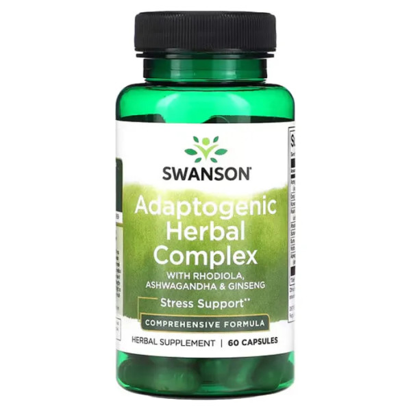 Родіола, ашваганда та женьшень, Adaptogenic Herbal Complex with Rhodiola, Swanson, адаптогенний трав'яний комплекс, 60 капсул