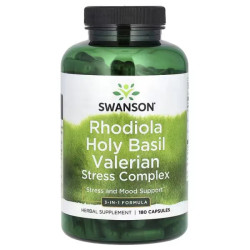 Родіола, базилік та валеріана, комплекс від стресу, Swanson Rhodiola Holy Basil Valerian Stress Complex, 180 капсул