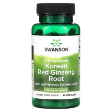 Корейський червоний женьшень 400 мг, Swanson Korean Red Ginseng, корінь, повний спектр, 90 капсул